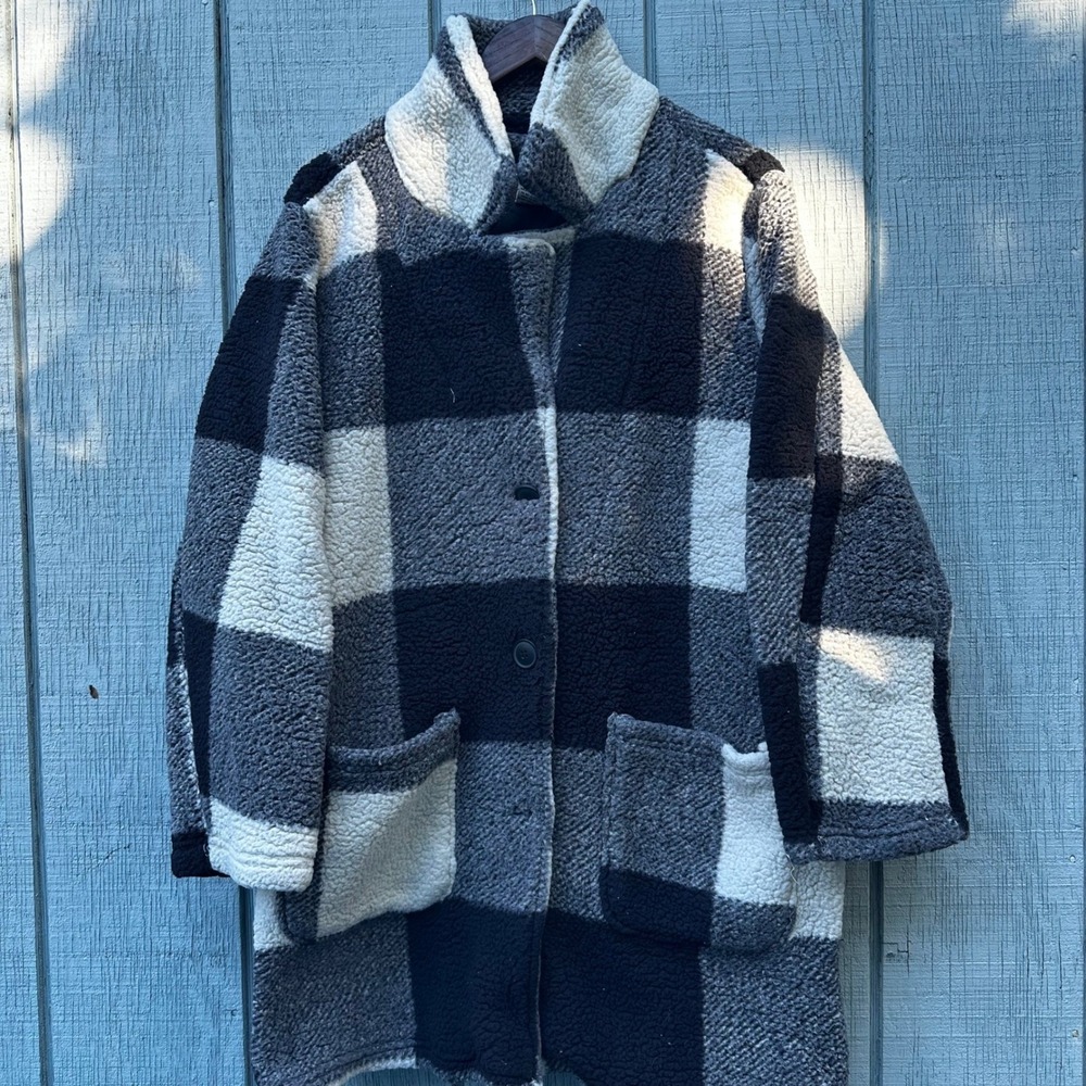 Sabrina Lauren Plush Buffalo Check Plaid Sherpa Fleece‎ Button Up Jacket Coat 1X